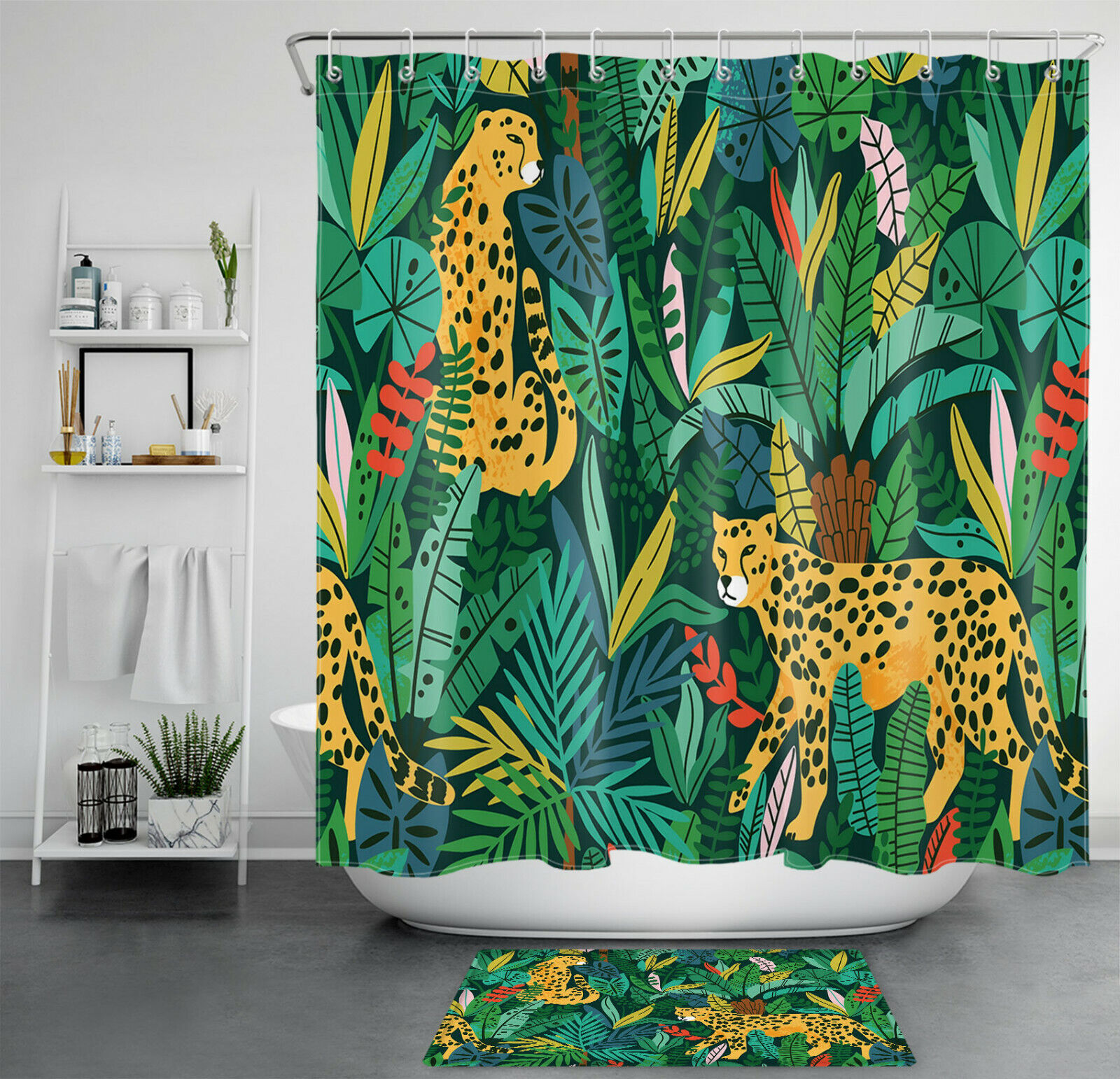 Artistic Cartoon Wild Animal Leopard Shower Curtain For Nature Inspired Bathroom Decor