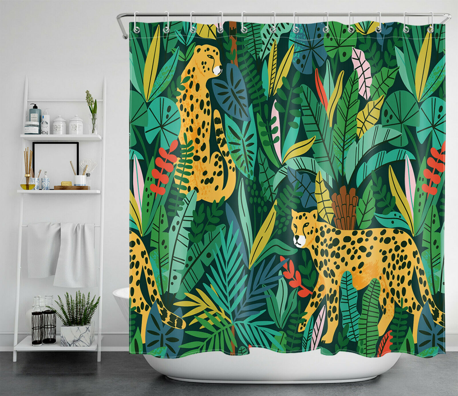 Artistic Cartoon Wild Animal Leopard Shower Curtain For Nature Inspired Bathroom Decor - Image 2