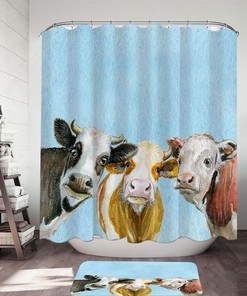Artistic Cow Painting Print Shower Curtain For Farmhouse Bathroom Decor