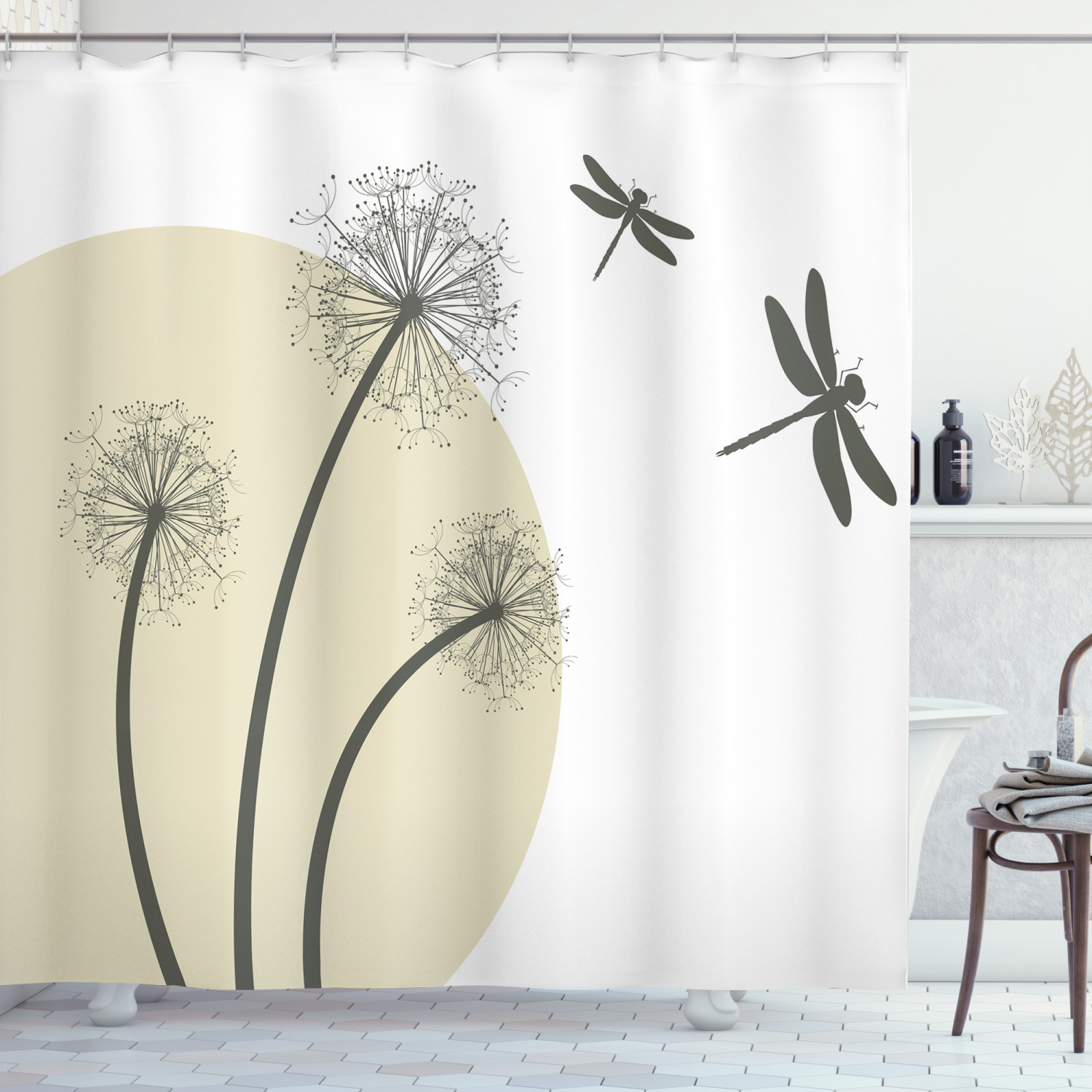 Artistic Dandelions Spring Dragonfly Shower Curtain For Your Refreshing Bath - Image 3