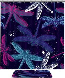 Artistic Dragonflies Shower Curtain, Waterproof Fabric Bathroom Curtain