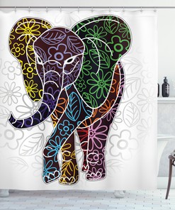 Artistic Elephant Shower Curtain With Mosaic African Animal Print For Your Bathroom