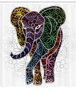 Artistic Elephant Shower Curtain With Mosaic African Animal Print For Your Bathroom