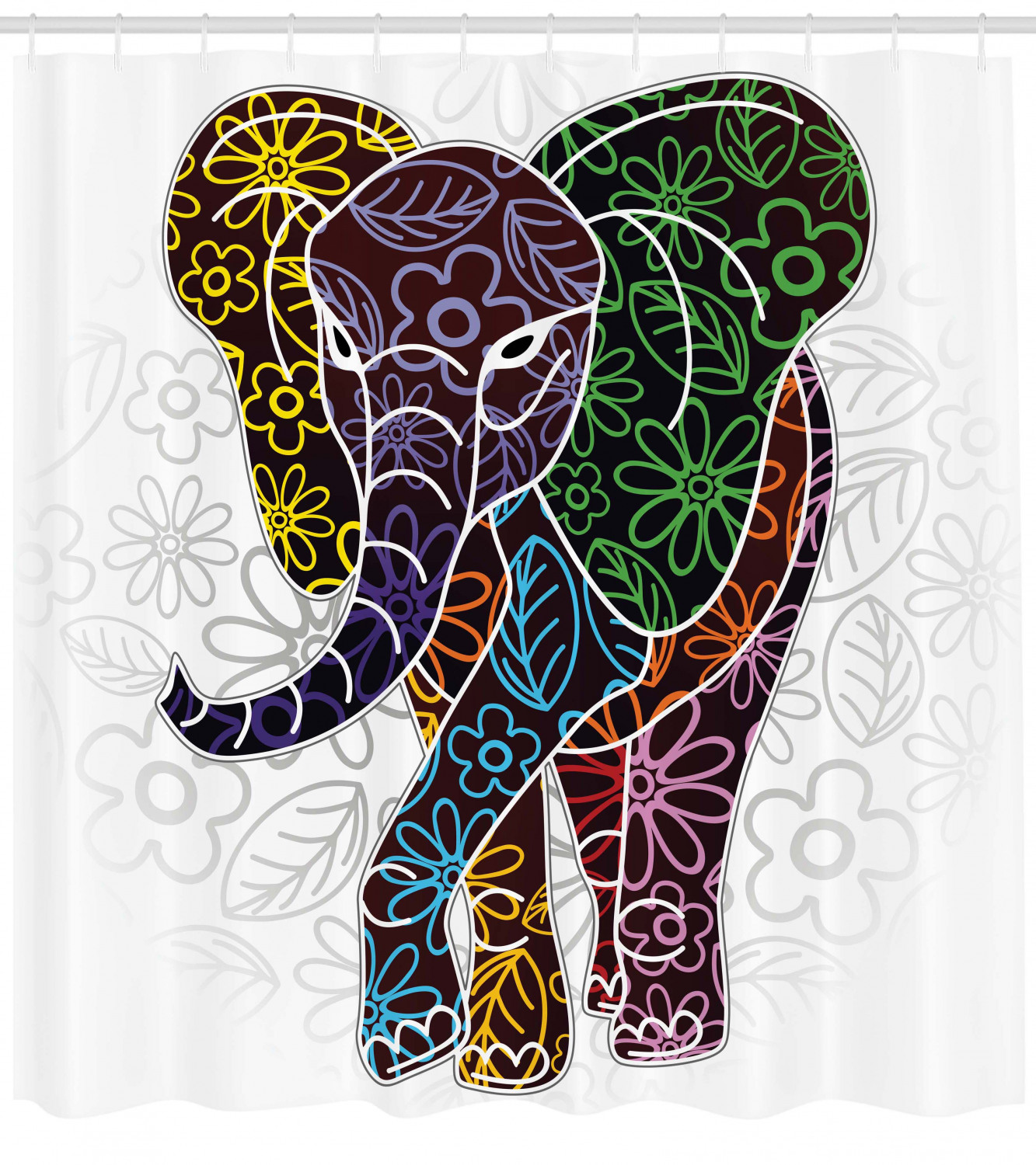 Artistic Elephant Shower Curtain With Mosaic African Animal Print For Your Bathroom