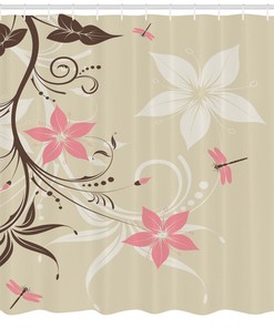 Artistic Flower Flying Dragonflies Shower Curtain - Elevate Your Bathroom Decor