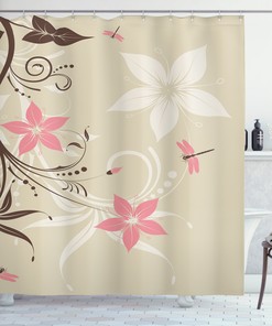 Artistic Flower Flying Dragonflies Shower Curtain - Elevate Your Bathroom Decor