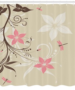 Artistic Flower Flying Dragonflies Shower Curtain - Elevate Your Bathroom Decor
