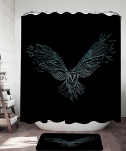 Artistic Flying Owl Drawing Shower Curtain - Mysterious Bird Bathroom Decor