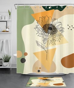 Artistic Geometric Pattern Sunflower Print Shower Curtain for Bathroom
