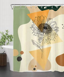 Artistic Geometric Pattern Sunflower Print Shower Curtain for Bathroom