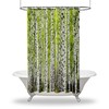 Artistic Greenery Printed Shower Curtain With Birch Trees Print For Nature-Inspired Bathroom Decor