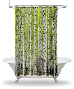 Artistic Greenery Printed Shower Curtain With Birch Trees Print For Nature-Inspired Bathroom Decor