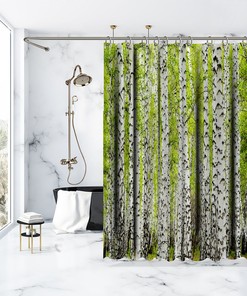 Artistic Greenery Printed Shower Curtain With Birch Trees Print For Nature-Inspired Bathroom Decor