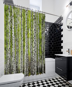 Artistic Greenery Printed Shower Curtain With Birch Trees Print For Nature-Inspired Bathroom Decor