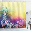 Artistic Ivy Print Floral Shower Curtain With Spring Flowers For Bathroom