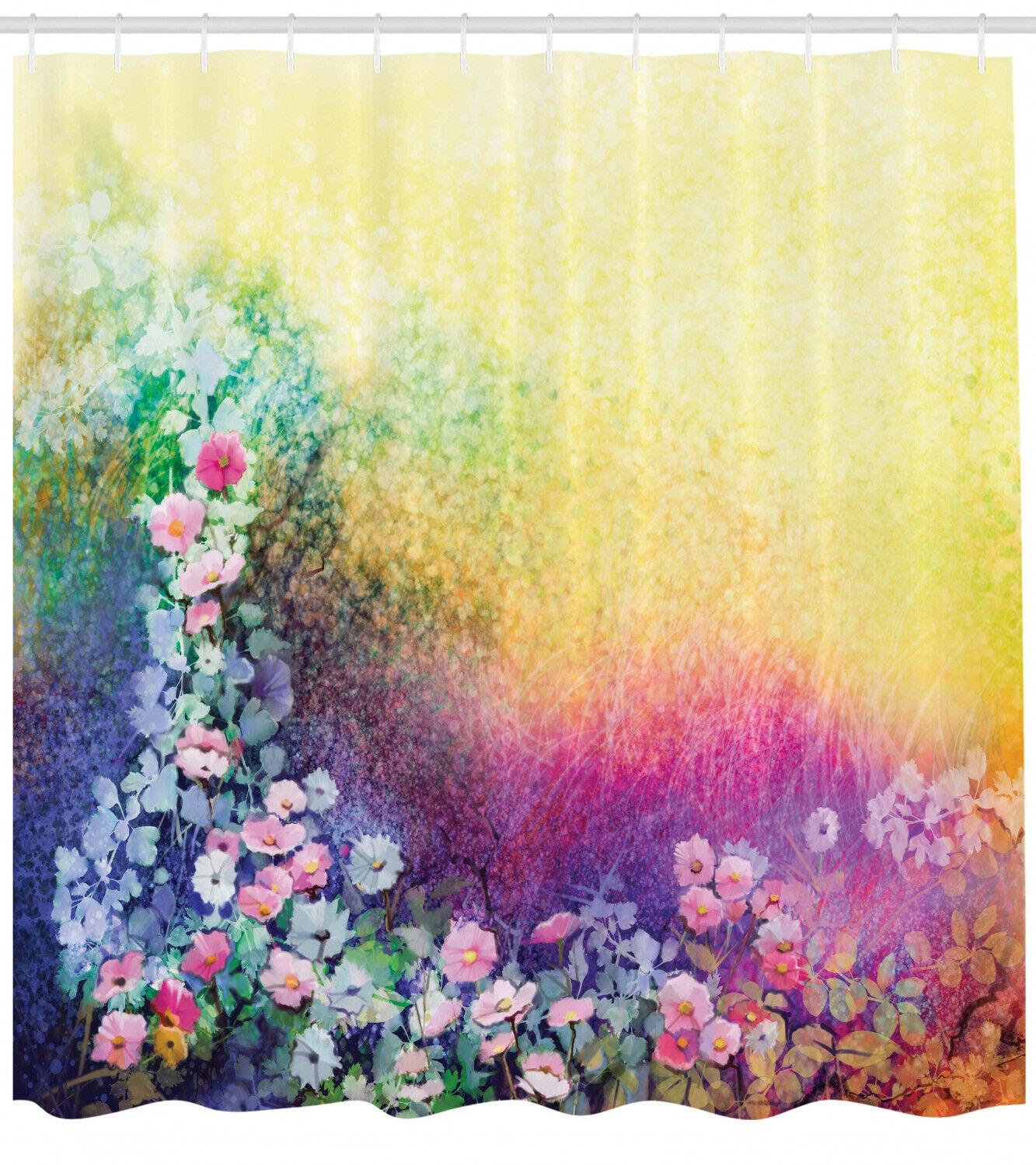 Artistic Ivy Print Floral Shower Curtain With Spring Flowers For Bathroom