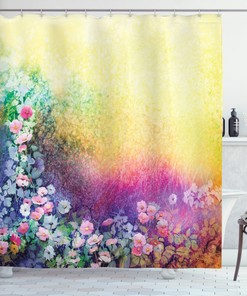 Artistic Ivy Print Floral Shower Curtain With Spring Flowers For Bathroom