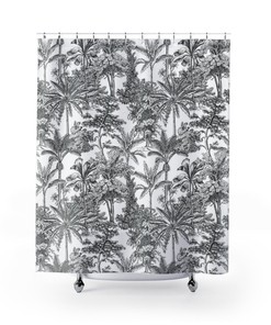 Artistic Jungle Leaves Shower Curtain with Black White Boho Pattern