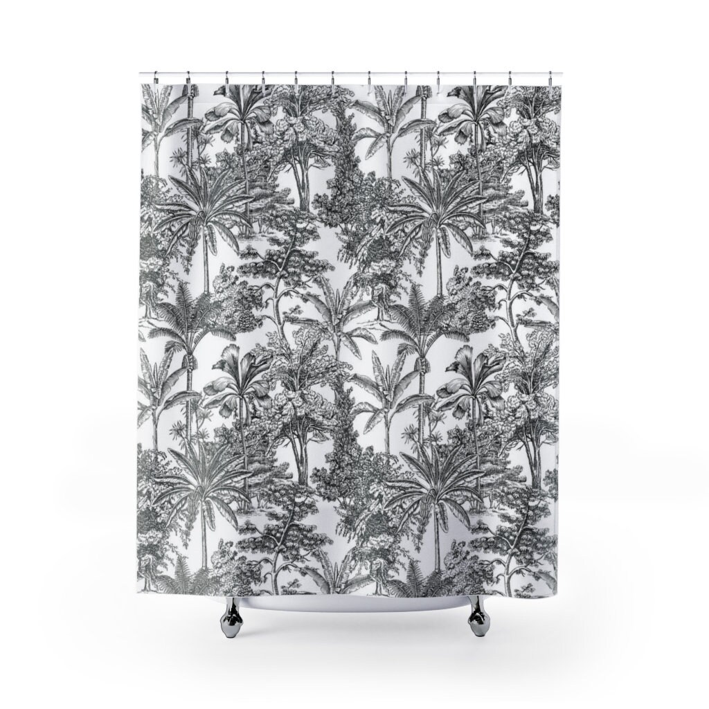 Artistic Jungle Leaves Shower Curtain with Black White Boho Pattern