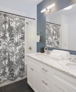 Artistic Jungle Leaves Shower Curtain with Black White Boho Pattern