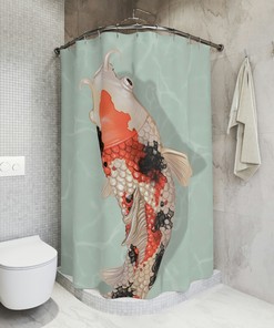 Artistic Koi Fish Shower Curtain for Decorative Bathroom, Resistant to Mold and Mildew