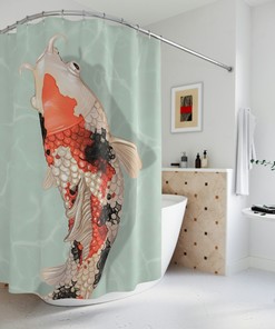 Artistic Koi Fish Shower Curtain for Decorative Bathroom, Resistant to Mold and Mildew