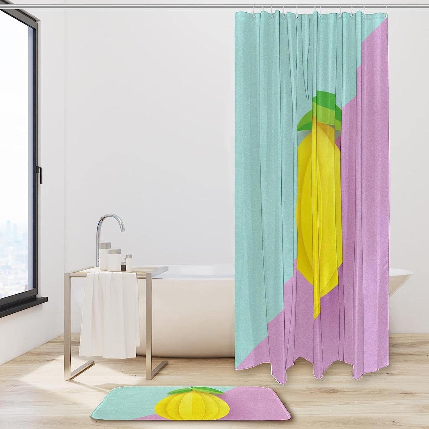 Artistic Lemon Green Shower Curtain Colorful Addition to Your Bathroom