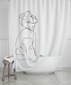 Artistic Line Art Man Shower Curtain In Black And White, Add A Contemporary Touch To Your Bathroom Decor