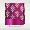Artistic Magenta Shower Curtain with Metallic, Abstract, and Floral Pattern - Unique and Modern Bathroom Decor. 