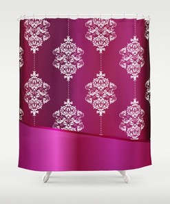 Artistic Magenta Shower Curtain with Metallic, Abstract, and Floral Pattern - Unique and Modern Bathroom Decor. 