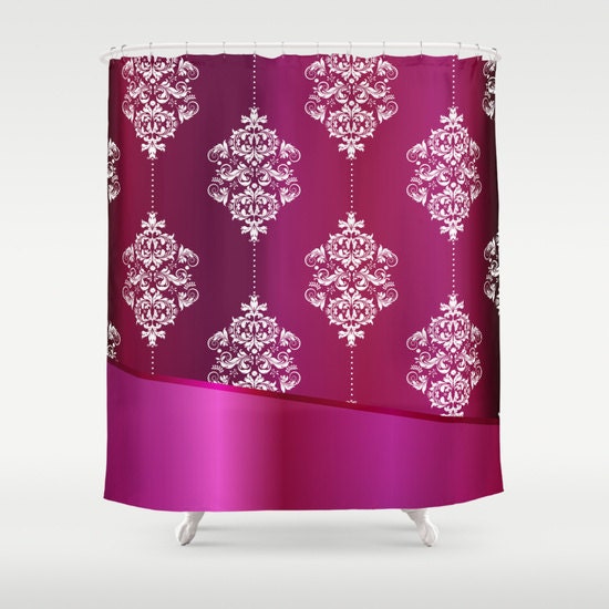 Artistic Magenta Shower Curtain with Metallic, Abstract, and Floral Pattern - Unique and Modern Bathroom Decor.