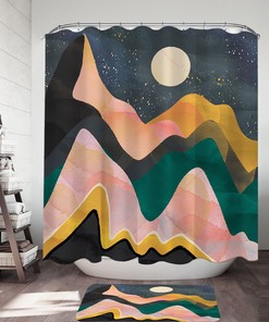 Artistic Mountains Full Moon Shower Curtain - Scenery Inspired Bathroom Decor