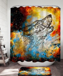Artistic Native American Wolf Spirit Shower Curtain - Folklore Bathroom Accessory