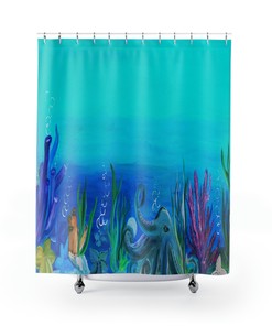 Artistic Ocean Reef Tropical Coastal Beach Shower Curtain with Home Decor - Waterproof Fabric for Bathroom