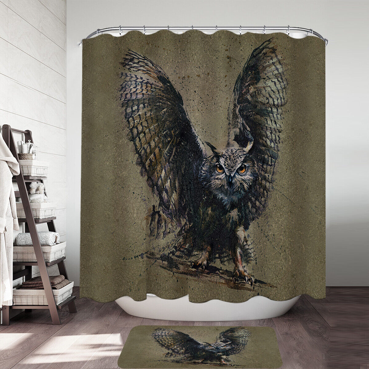 Artistic Owl Shower Curtain - Modern Bathroom Accessory
