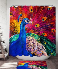 Artistic Painting Of Peacock Shower Curtain For Bathroom Decor 
