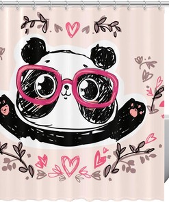 Artistic Panda and Leaf Design Shower Curtain for Bathroom 