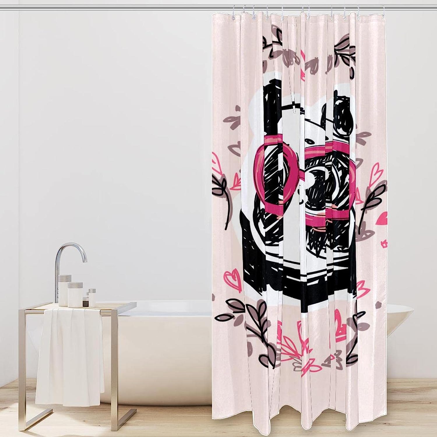 Artistic Panda and Leaf Design Shower Curtain for Bathroom
