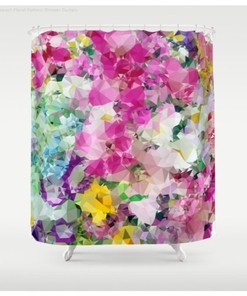 Artistic Pink Geometric Shower Curtain with Multi-Shape Patterns for a Contemporary Bathroom