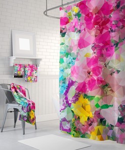 Artistic Pink Geometric Shower Curtain with Multi-Shape Patterns for a Contemporary Bathroom