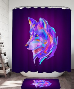 Artistic Purple Wolf Shower Curtain - Wild Animal Bathroom Decor