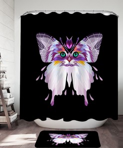 Artistic Purplish Wild Cat Butterfly Shower Curtain - Colorful Safari Theme