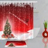 Artistic Red Shower Curtain with Mosaic and Polygon Flowers for a Creative Touch.