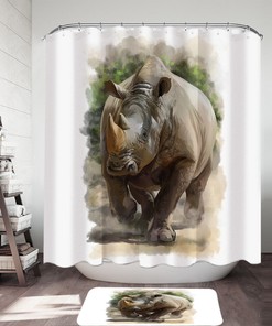 Artistic Rhino Print Shower Curtain - African Wildlife Bathroom Decor