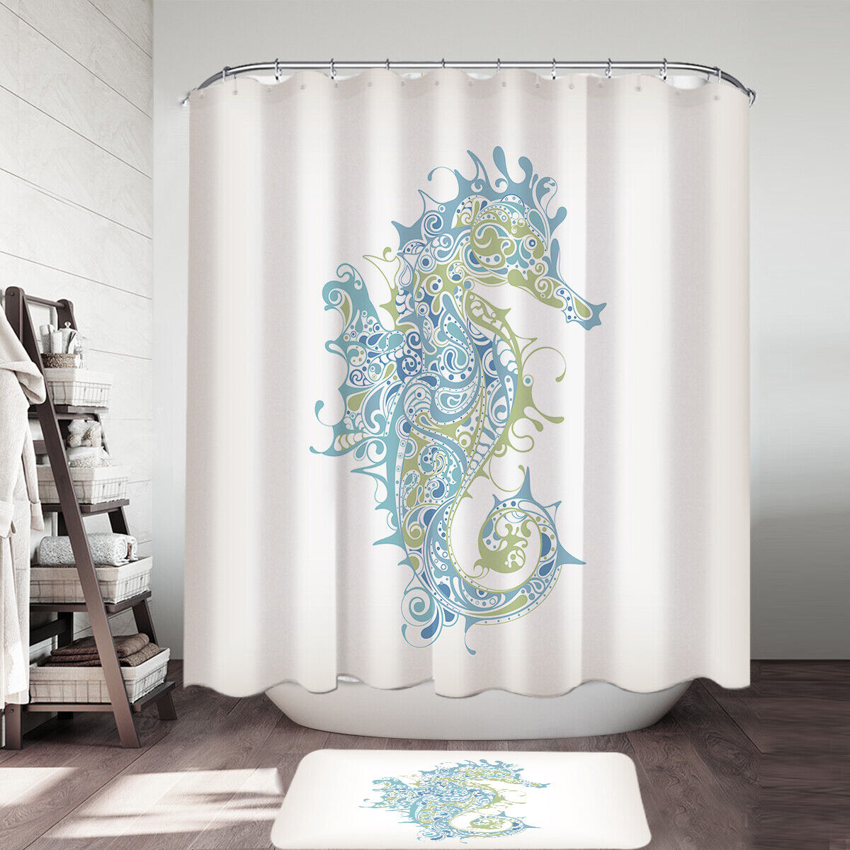 Artistic Seahorse Shower Curtain - Undersea Bathroom Decor