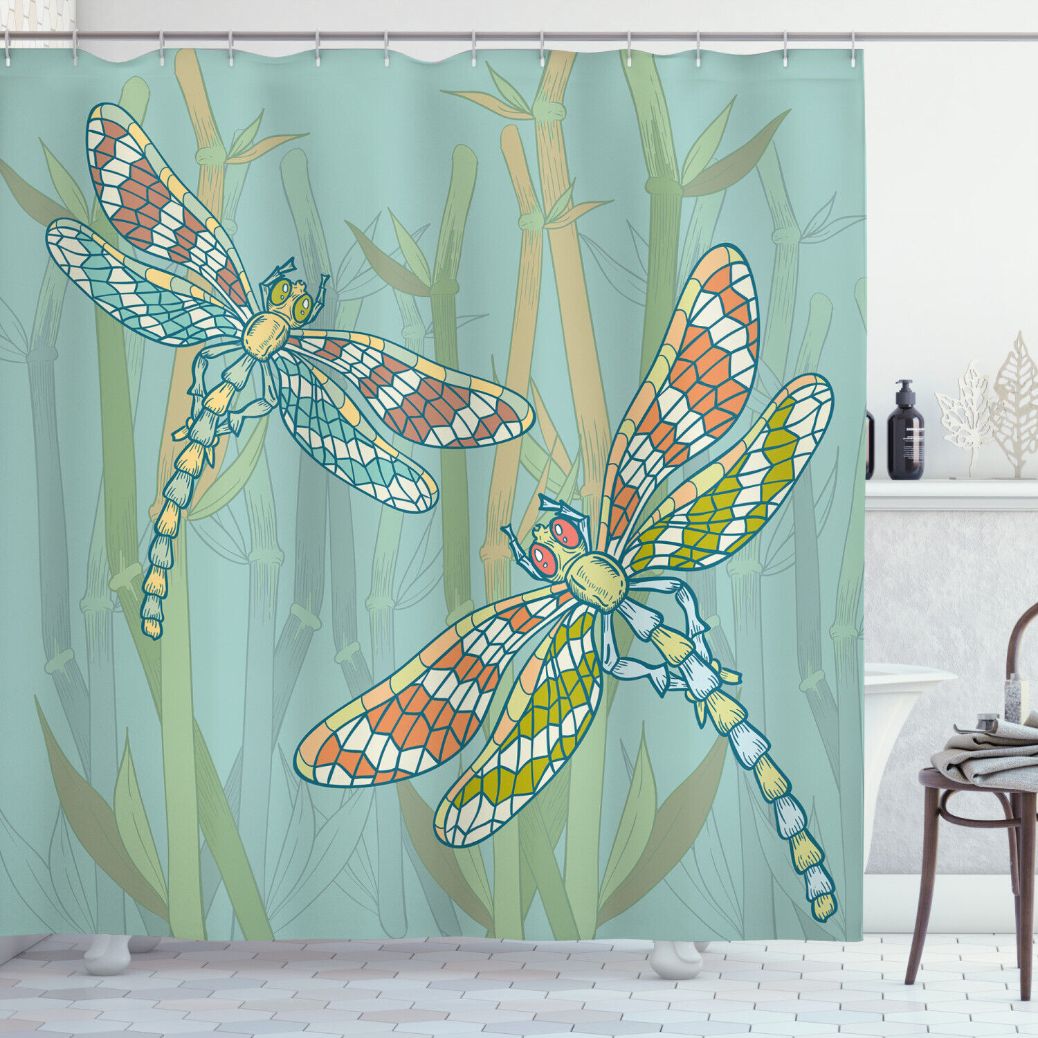 Artistic Sketch Figures Dragonfly Shower Curtain For Your Creative Bath