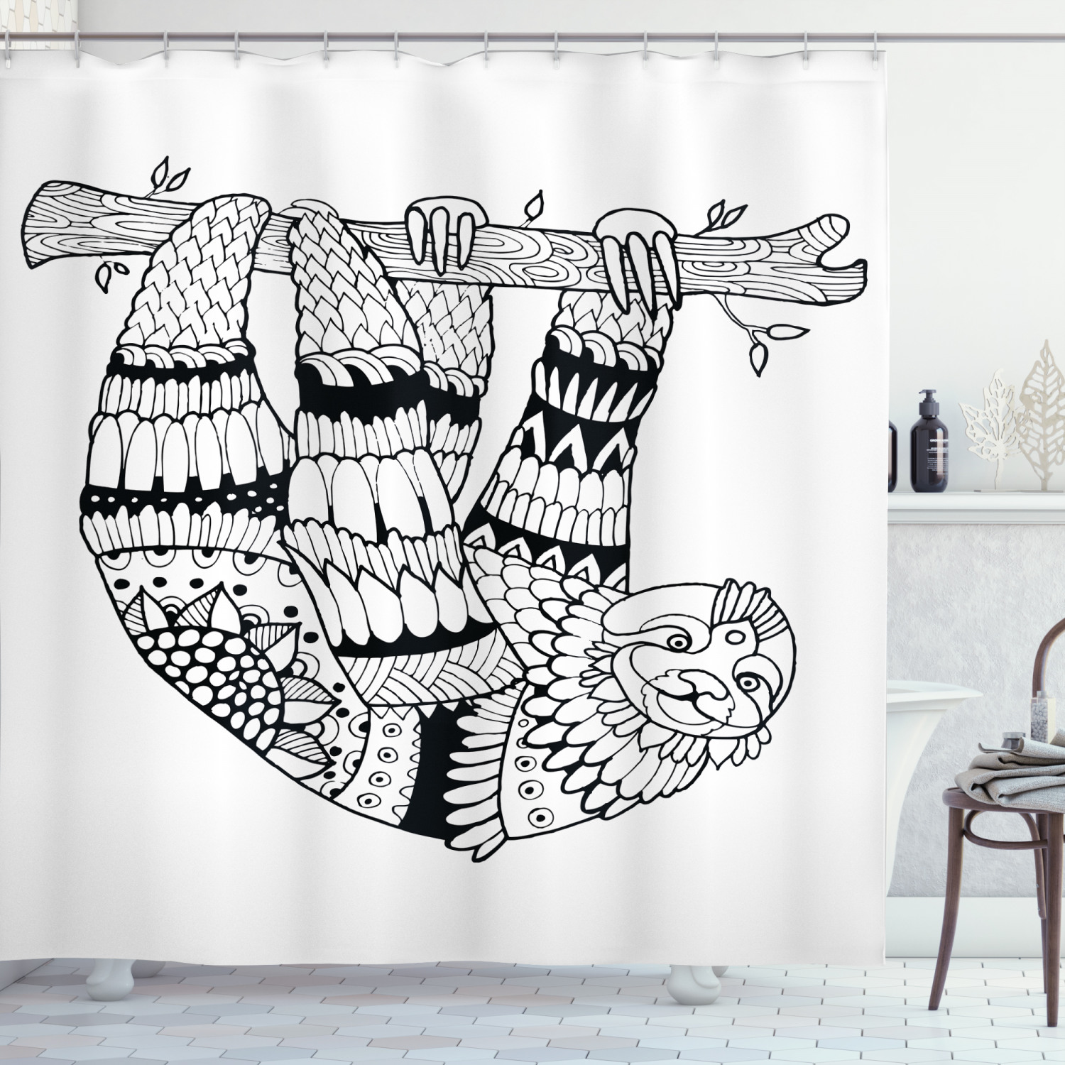 Artistic Sloth Figure Print Shower Curtain, Add a Unique Touch to Your Bathroom