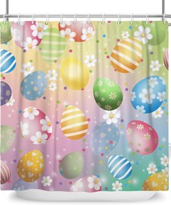 Artistic Spring Colorful Floral Easter Eggs Shower Curtain For Bathroom 