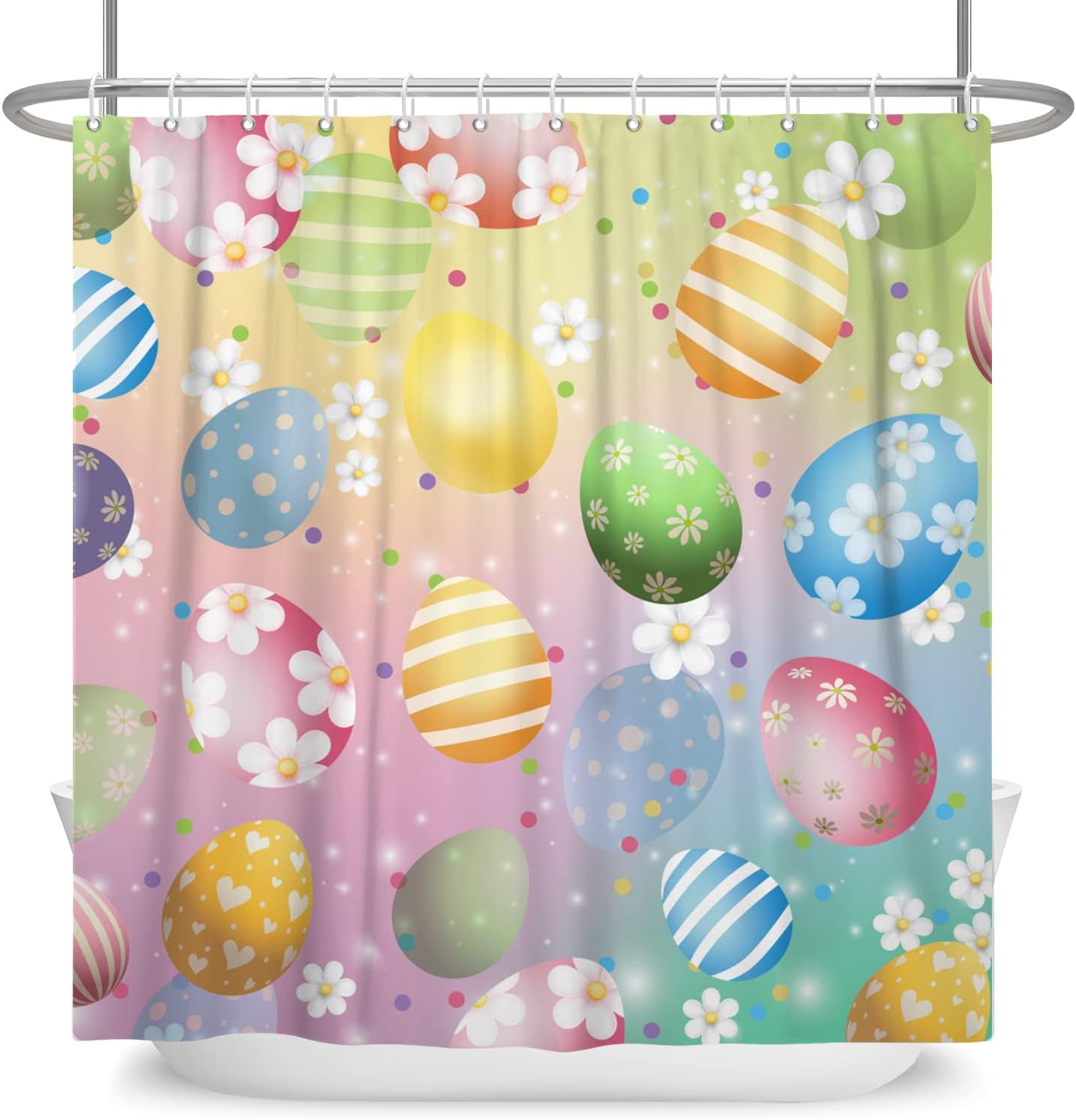 Artistic Spring Colorful Floral Easter Eggs Shower Curtain For Bathroom