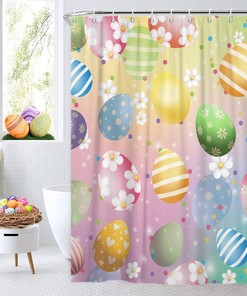 Artistic Spring Colorful Floral Easter Eggs Shower Curtain For Bathroom